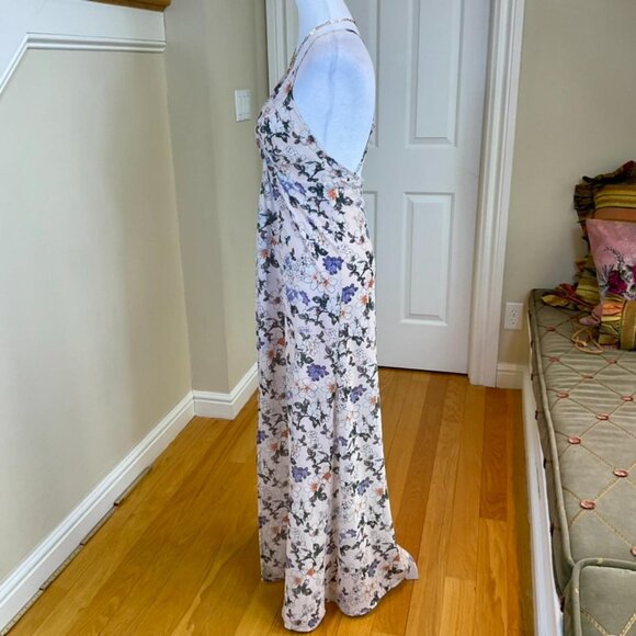 Romeo & Juliet Dress Maxi Floral Strappy Pink Purple Open Back Front Slit (M) - Picture 2 of 7